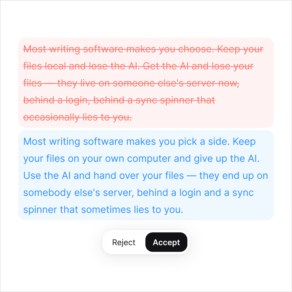 AI suggestion diff with accept and reject