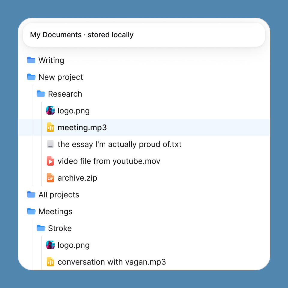 Local file tree with documents stored on device